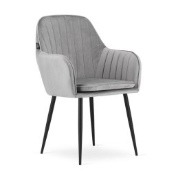 Scaun stil fotoliu bucatarie/living, Artool, Lugo, catifea argintie, picioare metal negru, 57.5x56.5x86.5 cm