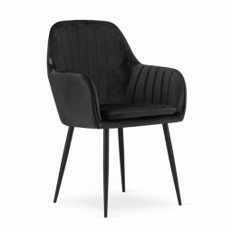 Scaun stil fotoliu bucatarie/living, Artool, Lugo, catifea neagra, picioare metal negru, 57.5x56.5x86.5 cm