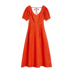 TED BAKER Rochie Opalz Fit And Flare Puff Sleeve Midi Dress 268436 brt-orange