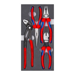 Set 4 clesti KNIPEX in suport din spuma, patent combinat, Cobra, cleste cu varf semirotund si cleste diagonal de forta, fabricat in Germania 00 20 01 V15