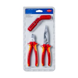 Set 3 scule KNIPEX pentru instalatii electrice cu cleste multifunctional 200 mm, ErgoStrip si cleste diagonal VDE 160 mm, fabricat in Germania 00 31 30 BK V01