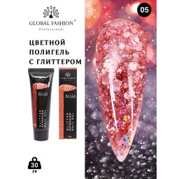 Polygel color constructie unghii, Global Fashion, cu sclipici 30 g, 05