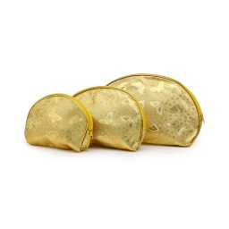 Set 3 genți pentru cosmetice, culoare aurie