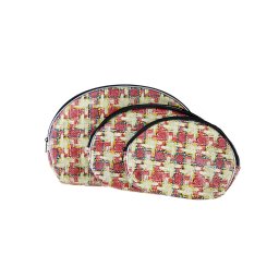 Set 3 genți pentru cosmetice, imprimeu carouri, culoare rosie