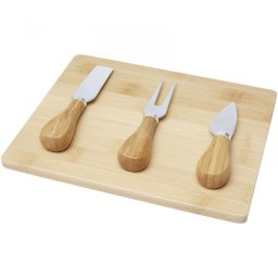 Platou de bucatarie cu 3 ustensile, Seasons, 22FEB0069, 22.8x1x18 cm, Bambus, Otel, Natur, breloc inclus