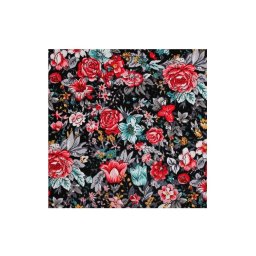 Batista bumbac model floral - negru, rosu, albastru
