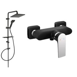 Set de dus FERRO Square BLACK baterie dus si Set bara dus cu suport culisant, dus fix, para dus mobila si polita Squerto Lux, negru