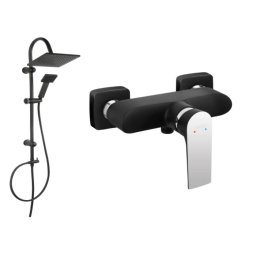 Set de dus FERRO Square BLACK baterie dus si Set bara dus cu suport culisant, dus fix si para dus mobila Squerto, Negru / Mat
