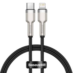 Cafule Metal, Fast Charging Data Cable pt. smartphone, USB Type-C la Lightning Iphone PD 20W, braided, 0.25m, negru