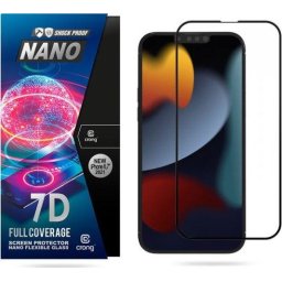Folie de sticlă hibridă 9H, rezistentă la spargere, Crong 7D Nano Flexible Glass, pentru tot ecranul Apple iPhone 13 Pro Max