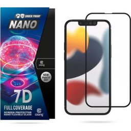 Folie de sticlă hibridă 9H, rezistentă la spargere, Crong 7D Nano Flexible Glass, pentru tot ecranul Apple iPhone 13 mini