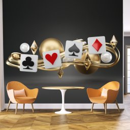 Fototapet 3D Carti de Joc Poker cu Sfere Aurii SCS1 (Alege materialul: : Autocolant Perete Laminat Lucios)