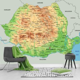 Fototapet Harta Geografica A Romaniei NVV53 (Alege materialul: : Tapet Hartie Semilucios + Adeziv)