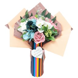 Cadou Învățătoare, aranjament Buchet flori de mătase și săpun + mesaj - DSPH305005