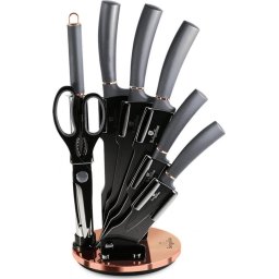 Set de cutite cu suport BH 2566, 8 bucati, maner gri