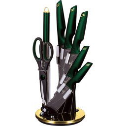 Set de cutite + suport Inox, 9 piese, Multicolor