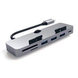 Hub cu clema Satechi Aluminum Clamp Pro pentru iMac, USB, SD/microSD, gri spatial