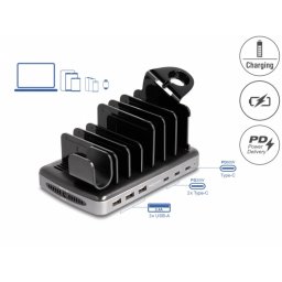 Statie de incarcare (incarcator priza) cu 3 x USB type C PD + 3 x USB-A (112 W), Delock 41461