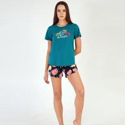 Pijamale Dama Pantalon Scurt Vienetta, Model 'Live Your Dream' Green