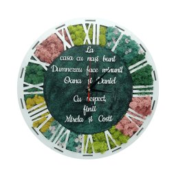 Ceas de perete cadou nasi, personalizat, decorat cu licheni - FEIS305005