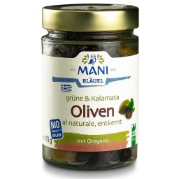 Mix de masline verzi si Kalamata cu oregano raw vegan bio 175g