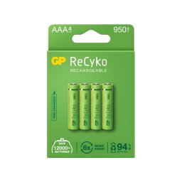 Baterii reincarcabile GP ReCyko AAA 950mAh (R03), ambalaj reciclabil 4pcs