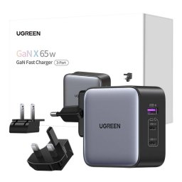 Incarcator de retea GaN USB / 2xUSB C Adaptor 65W mufa UE / UK / SUA negru