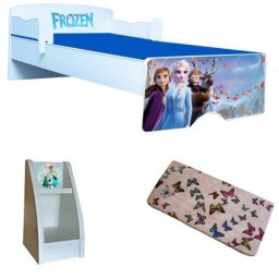 Pat copii Frozen 2 160x80 cu saltea 2-12 ani si etajera Cadou