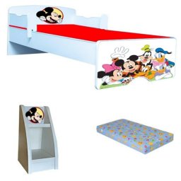 Pat copii Mickey 2 140x70 cu saltea 2-8 ani si etajera Cadou