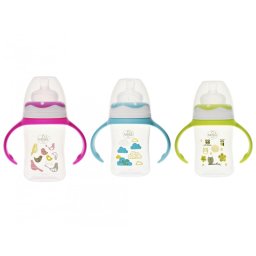 Biberon gat larg cu manere 150 ml cu tetina silicon 0+ Minut Baby
