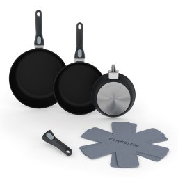 Klarstein Noto Endurance, set de tigăi, aluminiu forjat, 3 dimensiuni, 2 protecții din pâslă (GQ25-NotoEnduPanSet)