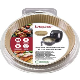 Set 100 forme din hartie Air Fryer Beper C103ACC001, Diametru 20 cm, Hartie de copt, Biodegradabile, Maro