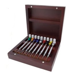 Set 9 șurubelnițe ergonomice cu lame rezerva si cap cruce in cutie lemn lăcuit - 1815