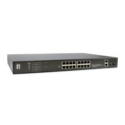 Switch GEP-2021 20-PORT GIGABIT POE SWITCH, 16 POE OUTPUTS, 2 X GIGABIT RJ45, 2 X GIGABIT SFP, 802.3AT/AF POE, 270W)