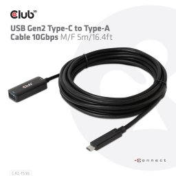CLUB3D USB Gen2 Type-C to Type-A Cable 10Gbps M/F 5m/16.4ft