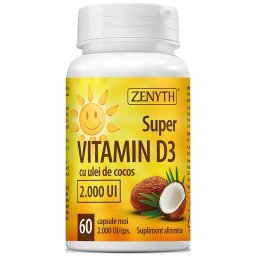 Super Vitamina D3 cu Ulei de Cocos 2000UI 60cps Zenyth Pharmaceuticals