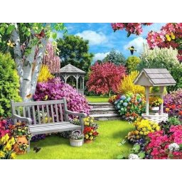 Set goblen cu diamante, cu sasiu, Gradina fermecata, 40x50 cm