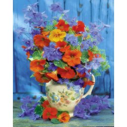 Set pictura pe numere, cu sasiu, Buchet cu flori portocalii si mov, 40x50 cm