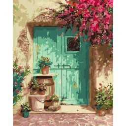 Set pictura pe numere, cu sasiu, Intrare cu flori, 40x50 cm