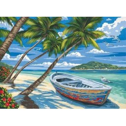 Set pictura pe numere, cu sasiu, Barca sub cocotieri, 40x50 cm