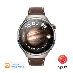 HUAWEI WATCH 4 Pro cu eSIM, carcasă Titan de grad aerospațial, curea Dark Brown Leather, Android/iOS