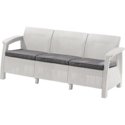 CURVER. Canapea rattan 3 locuri alb-gri rece Corfu Love Seat