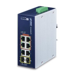 Switch PLANET IP30 Industrial 4-Port Unmanaged Gigabit Ethernet (10/100/1000) Power over Ethernet (PoE) Blue, White