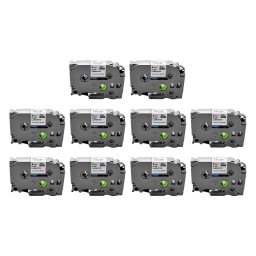 Set 10 benzi laminate compatibile Brother P-touch TZe-221, 9 mm, negru pe alb, pentru organizare birou, dosare si arhivare