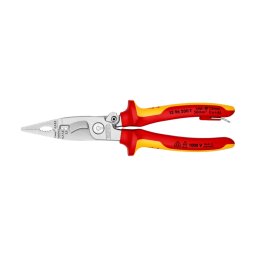 Cleste KNIPEX VDE 6 in 1 pentru instalatii electrice, cromat, 200 mm, cu punct de ancorare pentru protectie la cadere, fabricat in Germania 13 96 200 T