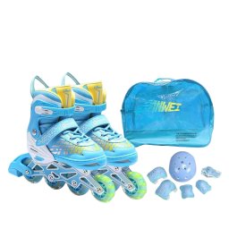 Role copii 2 in 1, R09 cu casca, cotiere si genunchiere, masuri reglabile 35-38, albastru M