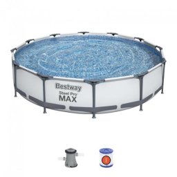 Piscina structura metalica, rotunda, cu filtru, pompa, gri, 366x76 cm, Bestway Steel Pro