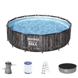 Piscina structura metalica, rotunda, cu filtru, pompa, scara, prelata acoperire, model lemn, gri, 427x107 cm, Bestway Steel Pro