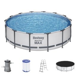 Piscina structura metalica, rotunda, cu filtru, pompa, scara, prelata acoperire, gri, 427x107 cm, Bestway Steel Pro