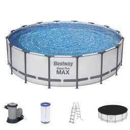 Piscina structura metalica, rotunda, cu filtru, pompa, scara, prelata acoperire, gri, 488x122 cm, Bestway Steel Pro